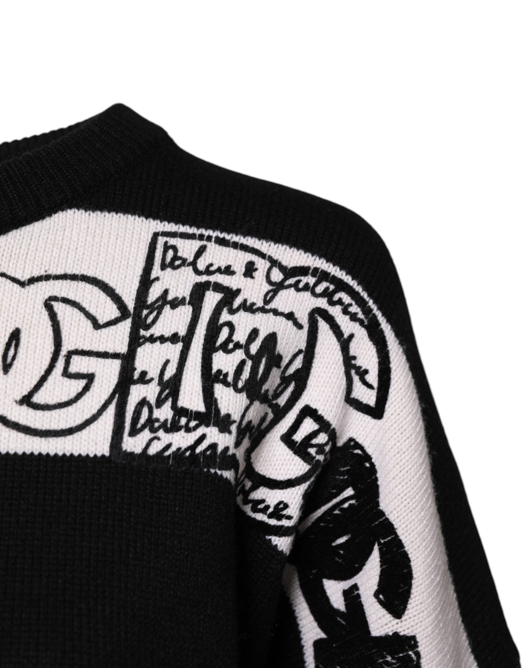 Women’s Dolce &amp; Gabbana Black White Logo Print Wool Pullover Sweater