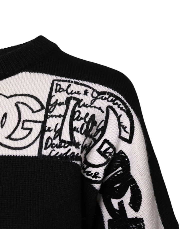 Women’s Dolce &amp; Gabbana Black White Logo Print Wool Pullover Sweater