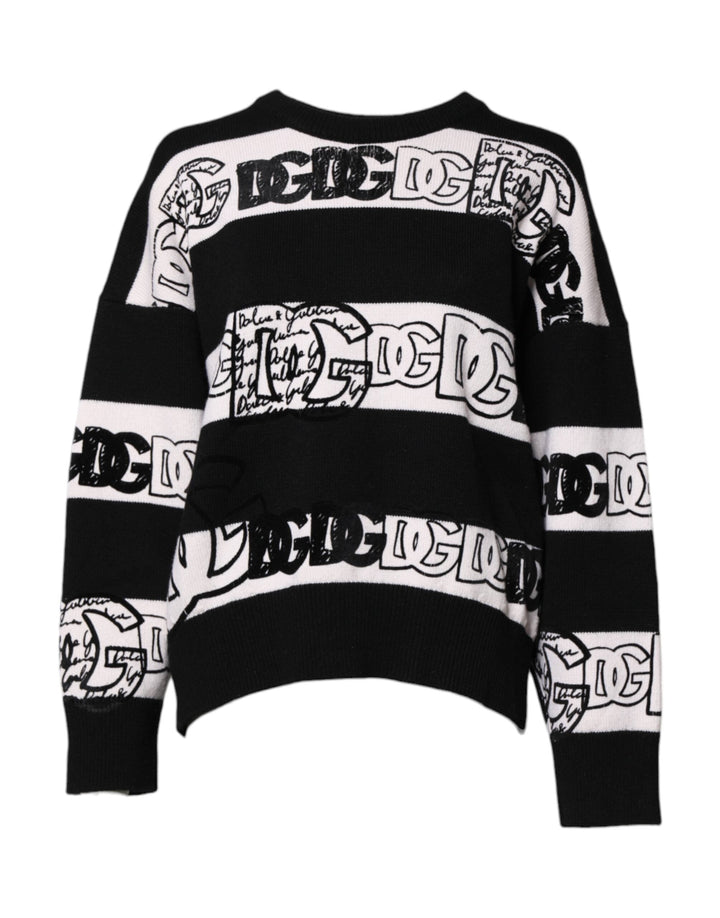 Women’s Dolce &amp; Gabbana Black White Logo Print Wool Pullover Sweater