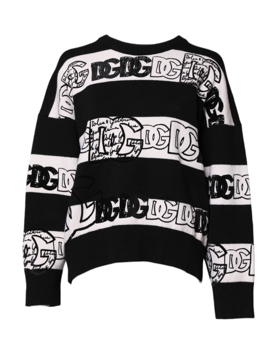 Women’s Dolce &amp; Gabbana Black White Logo Print Wool Pullover Sweater