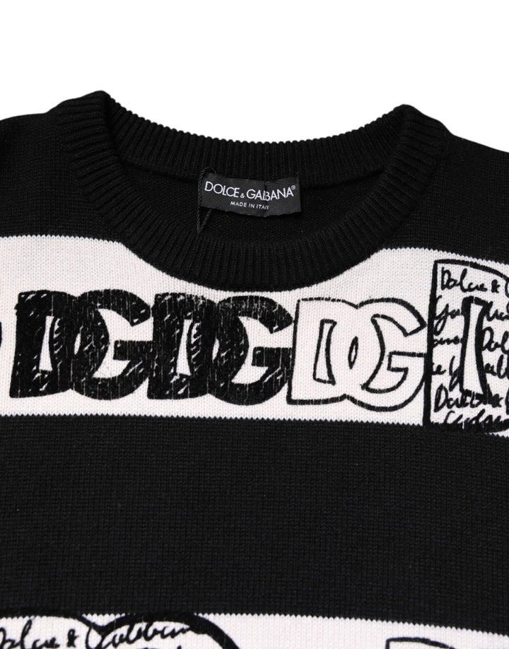 Women’s Dolce &amp; Gabbana Black White Logo Print Wool Pullover Sweater
