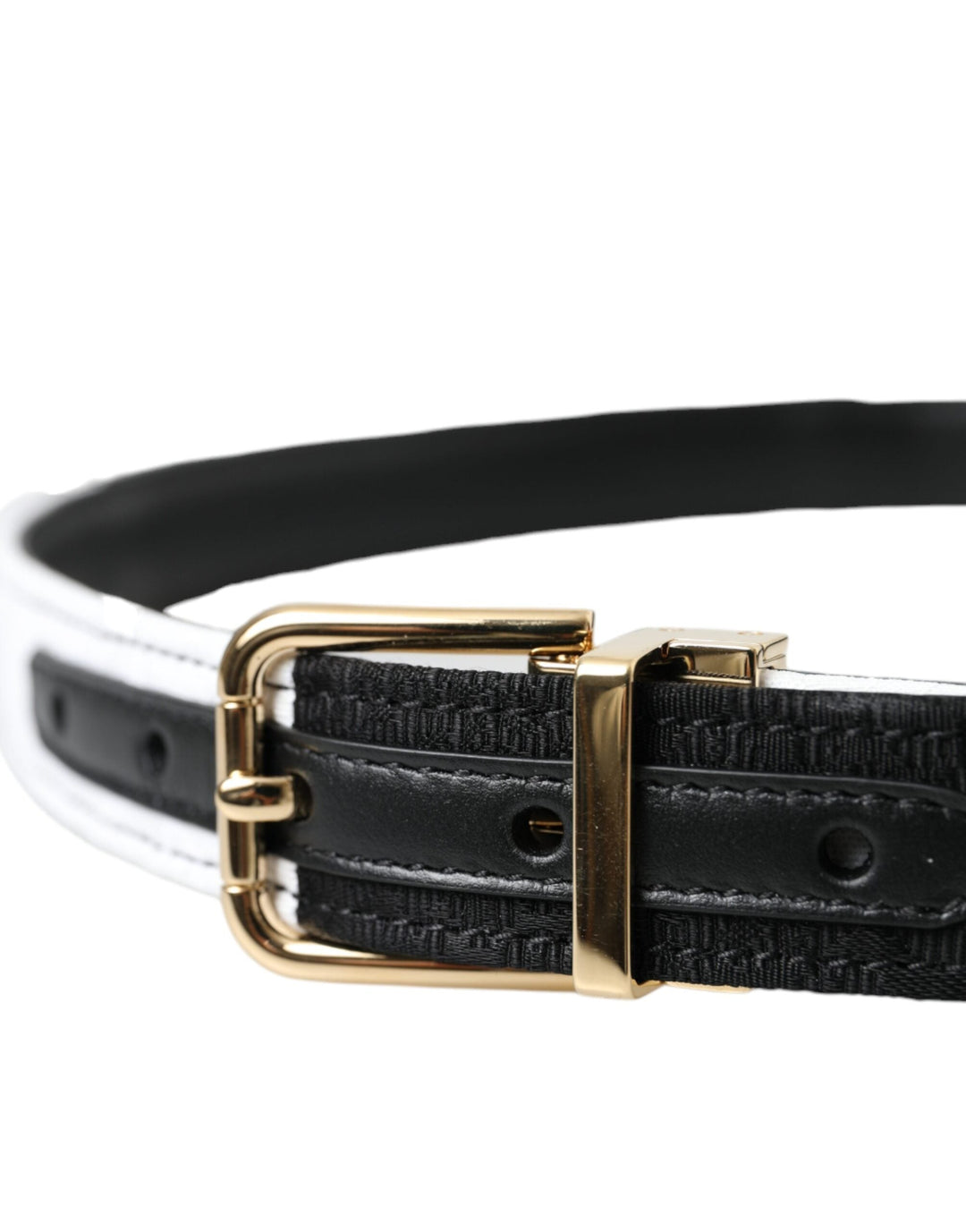 Women’s Dolce &amp; Gabbana Black White Patchwork Gold Metal Buckle Belt