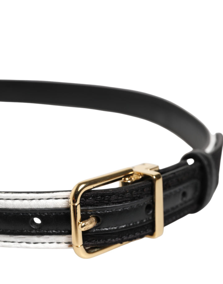 Women’s Dolce &amp; Gabbana Black White Patchwork Gold Metal Buckle Belt