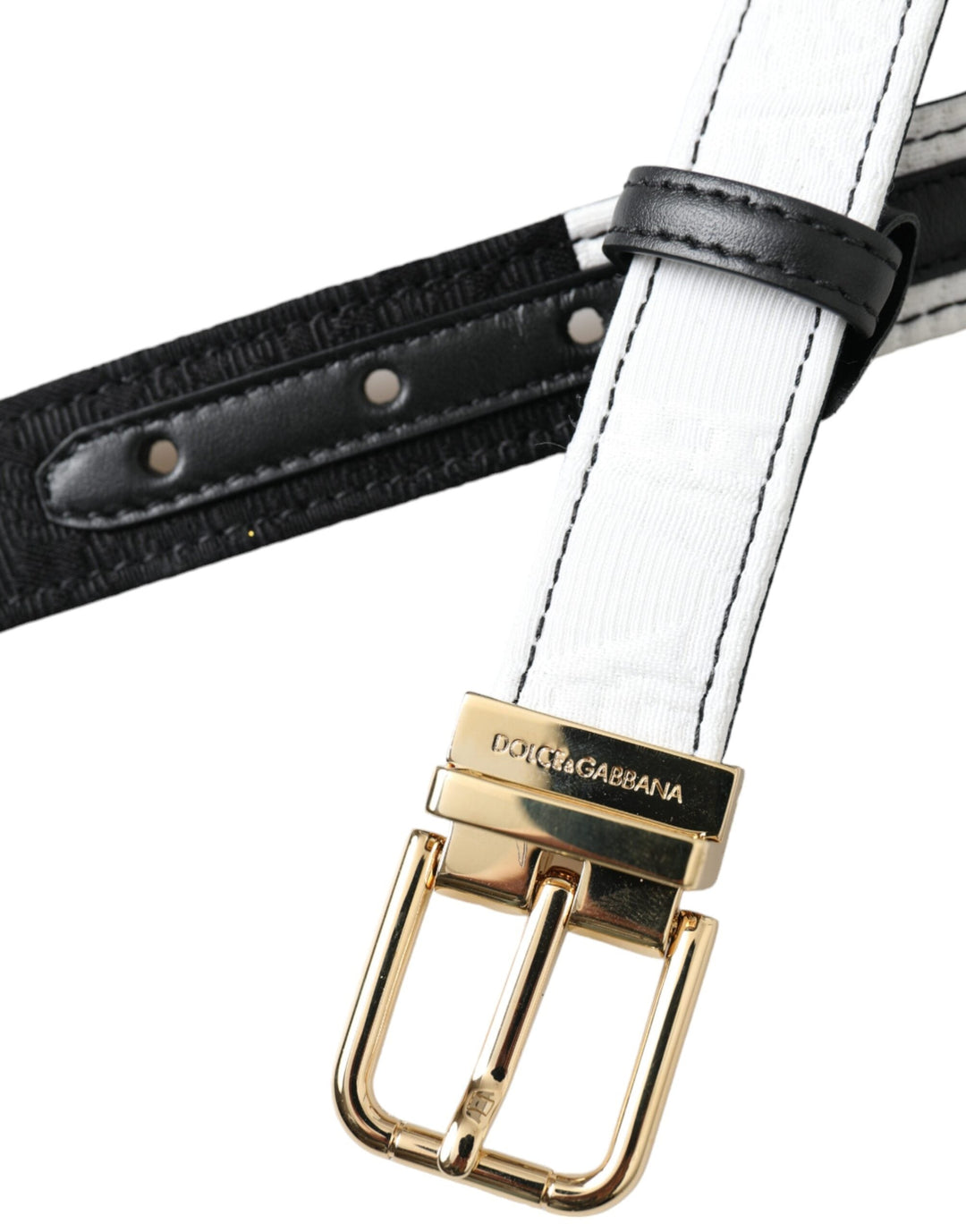 Women’s Dolce &amp; Gabbana Black White Patchwork Gold Metal Buckle Belt