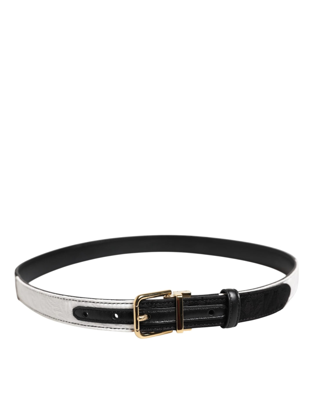 Women’s Dolce &amp; Gabbana Black White Patchwork Gold Metal Buckle Belt