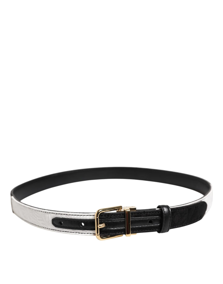 Women’s Dolce &amp; Gabbana Black White Patchwork Gold Metal Buckle Belt