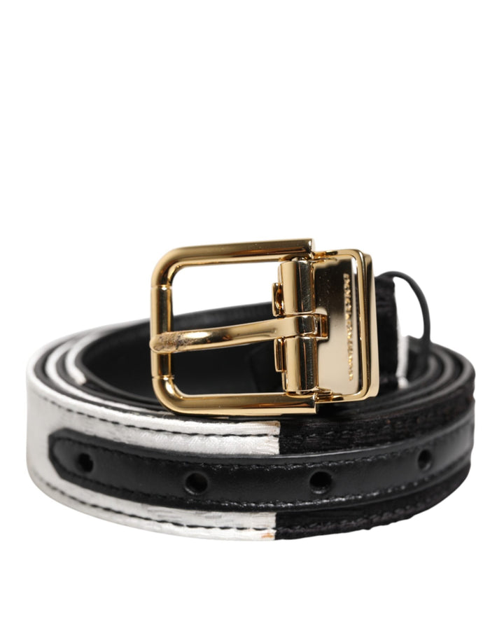 Women’s Dolce &amp; Gabbana Black White Patchwork Gold Metal Buckle Belt