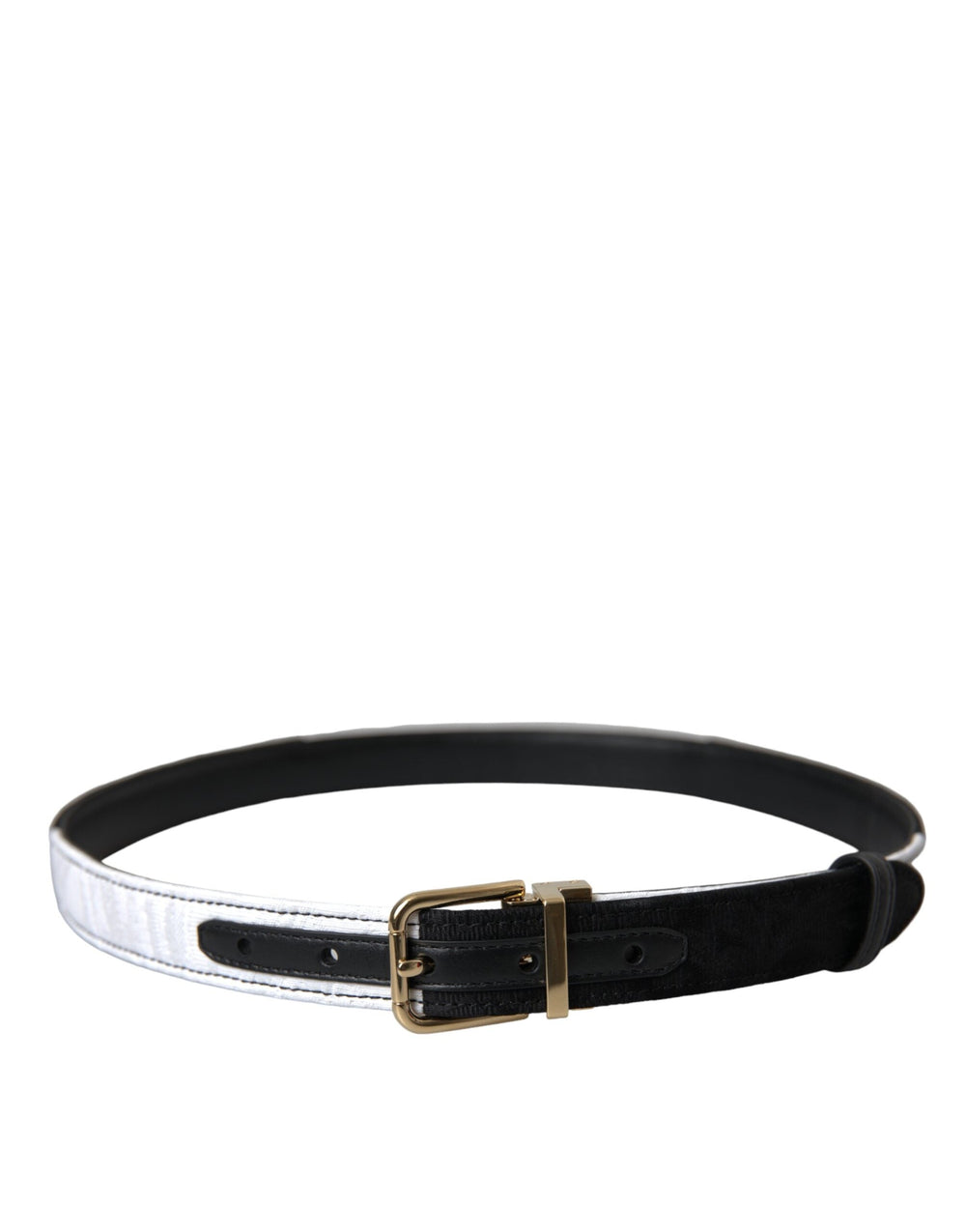 Women’s Dolce & Gabbana Black White Patchwork Gold Metal Buckle Belt