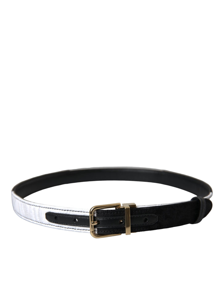 Women’s Dolce &amp; Gabbana Black White Patchwork Gold Metal Buckle Belt