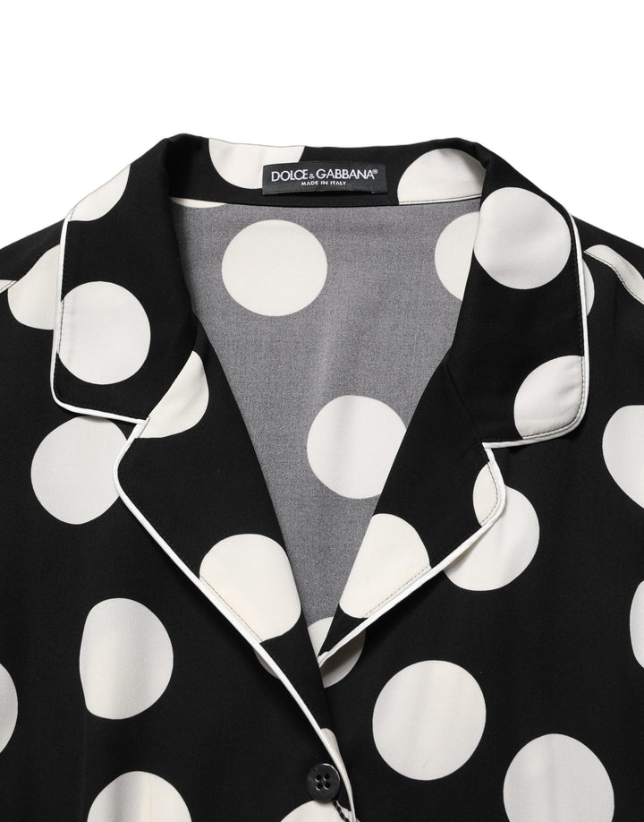 Women’s Dolce &amp; Gabbana Black White Polka Dot Pajama 2 Piece Set Sleepwear