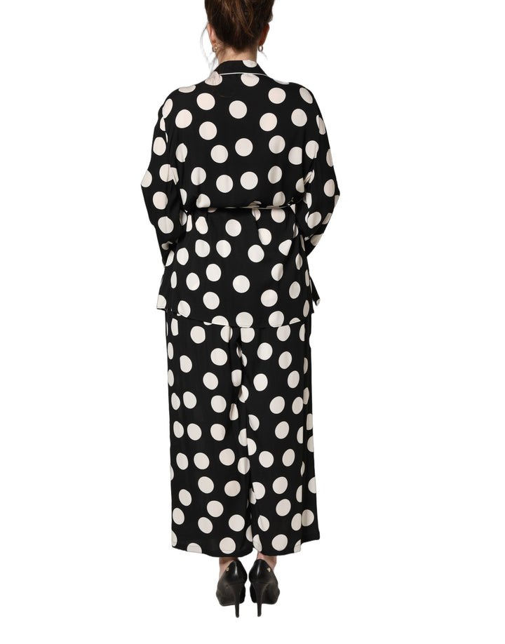 Women’s Dolce &amp; Gabbana Black White Polka Dot Pajama 2 Piece Set Sleepwear