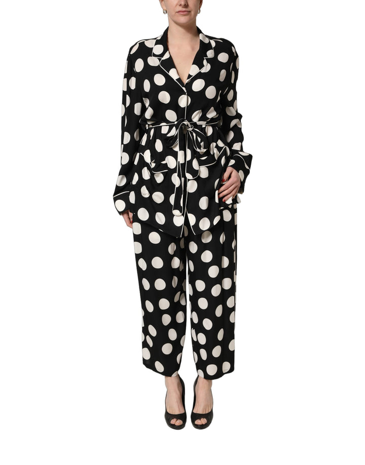 Women’s Dolce &amp; Gabbana Black White Polka Dot Pajama 2 Piece Set Sleepwear