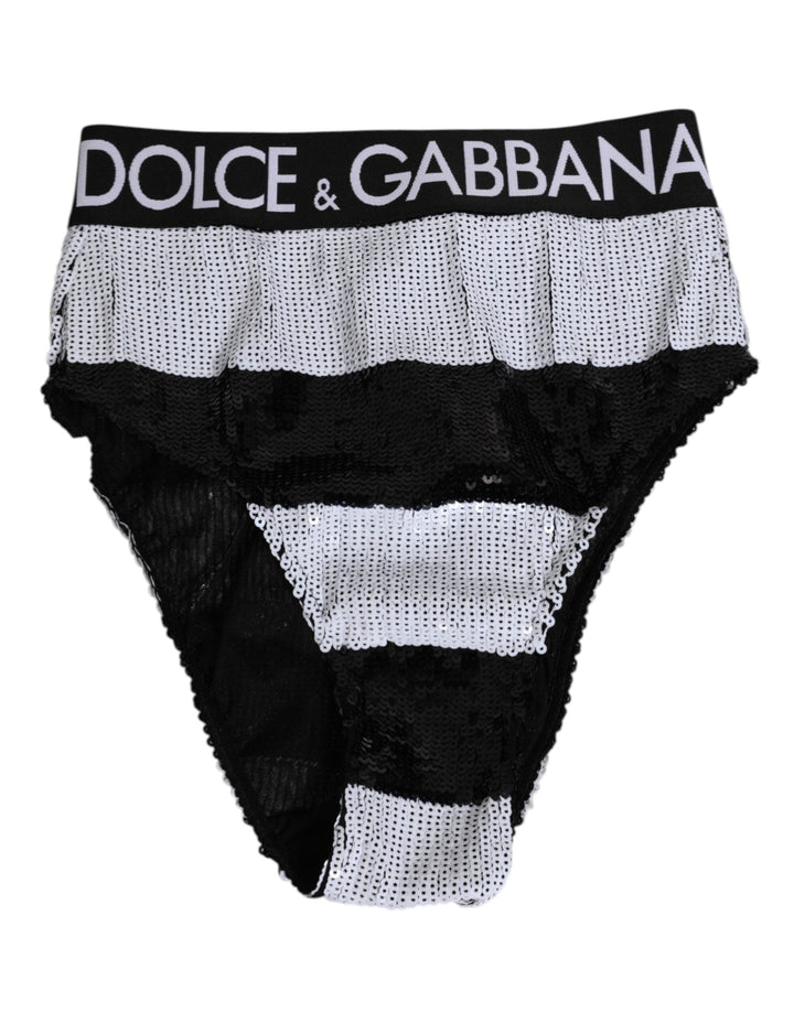 Women’s Dolce &amp; Gabbana Black White Sequin High Waist Panty Underwear