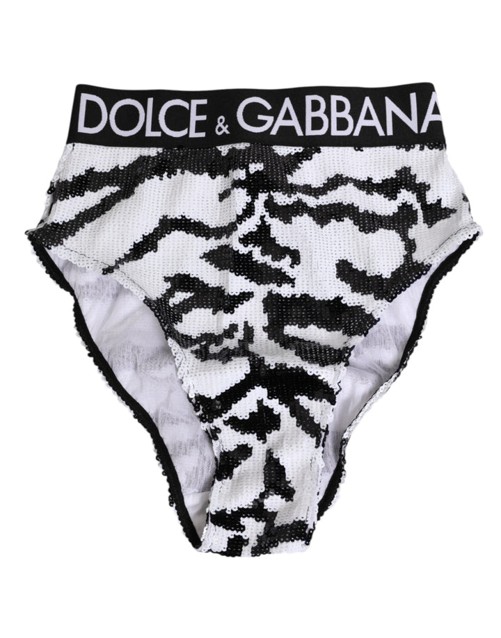 Women’s Dolce &amp; Gabbana Black White Sequin High Waist Panty Underwear