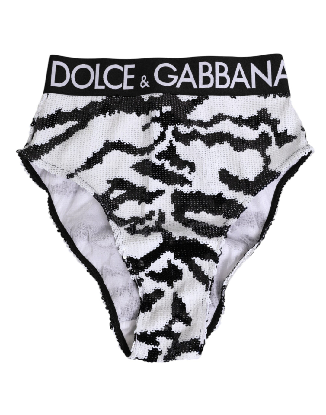 Women’s Dolce &amp; Gabbana Black White Sequin High Waist Panty Underwear