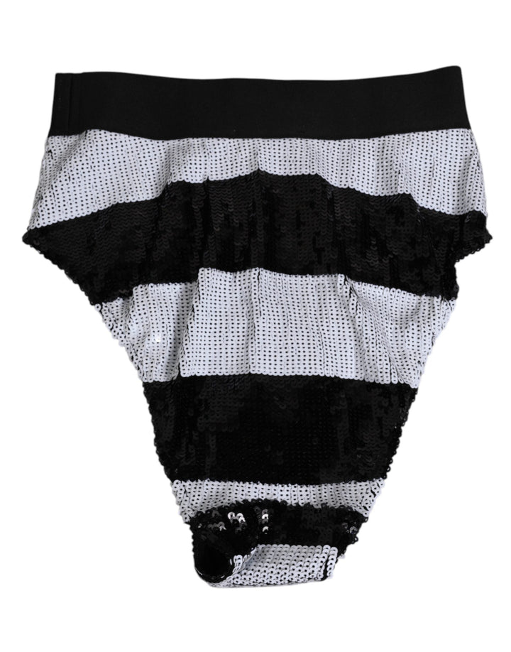 Women’s Dolce &amp; Gabbana Black White Sequin High Waist Panty Underwear