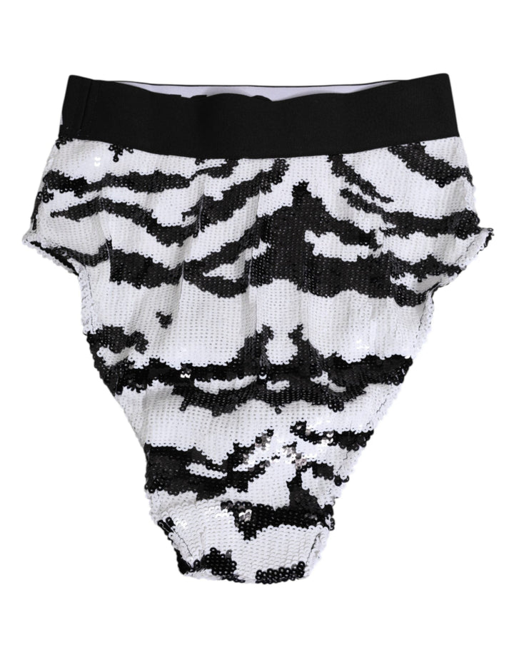 Women’s Dolce &amp; Gabbana Black White Sequin High Waist Panty Underwear