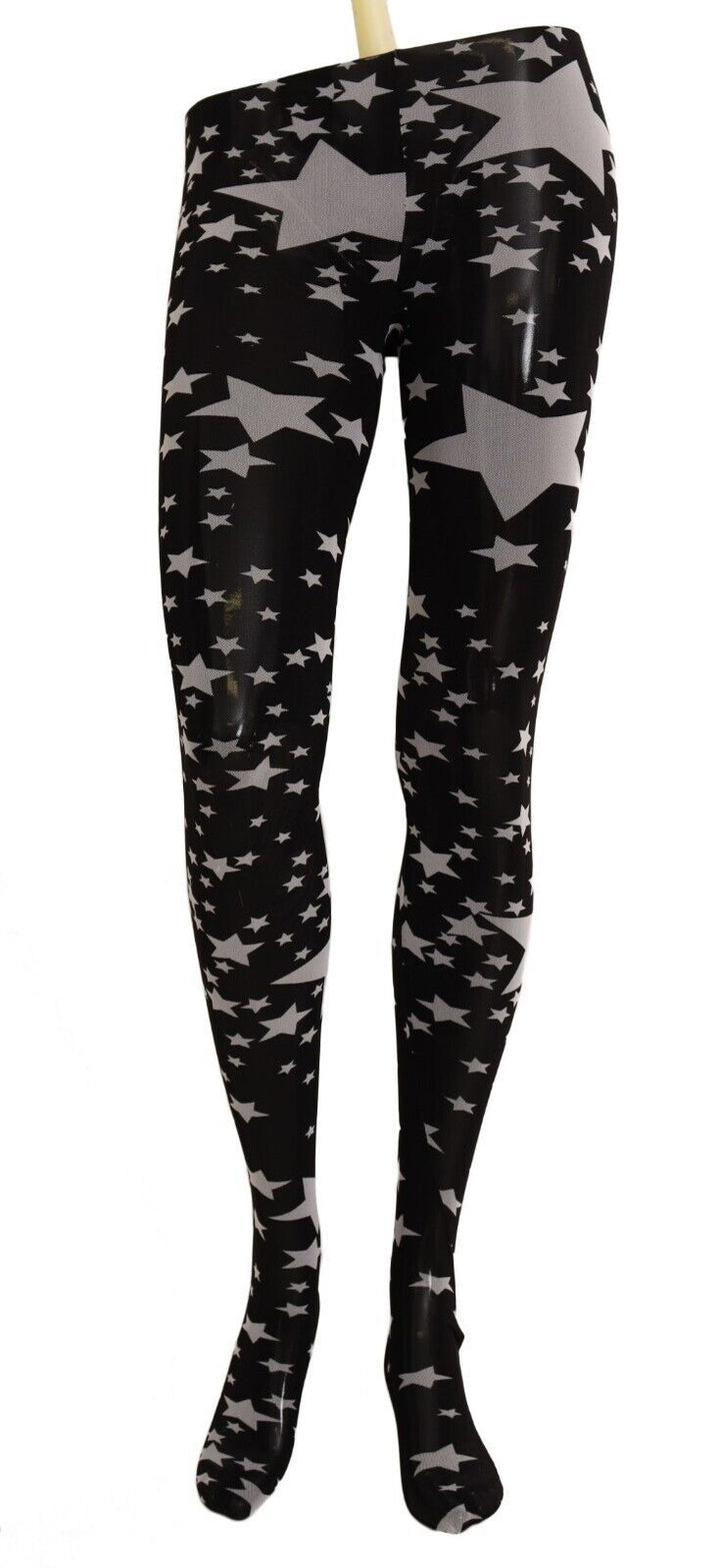 Women’s Dolce &amp; Gabbana Black White Stars Print Nylon Stockings