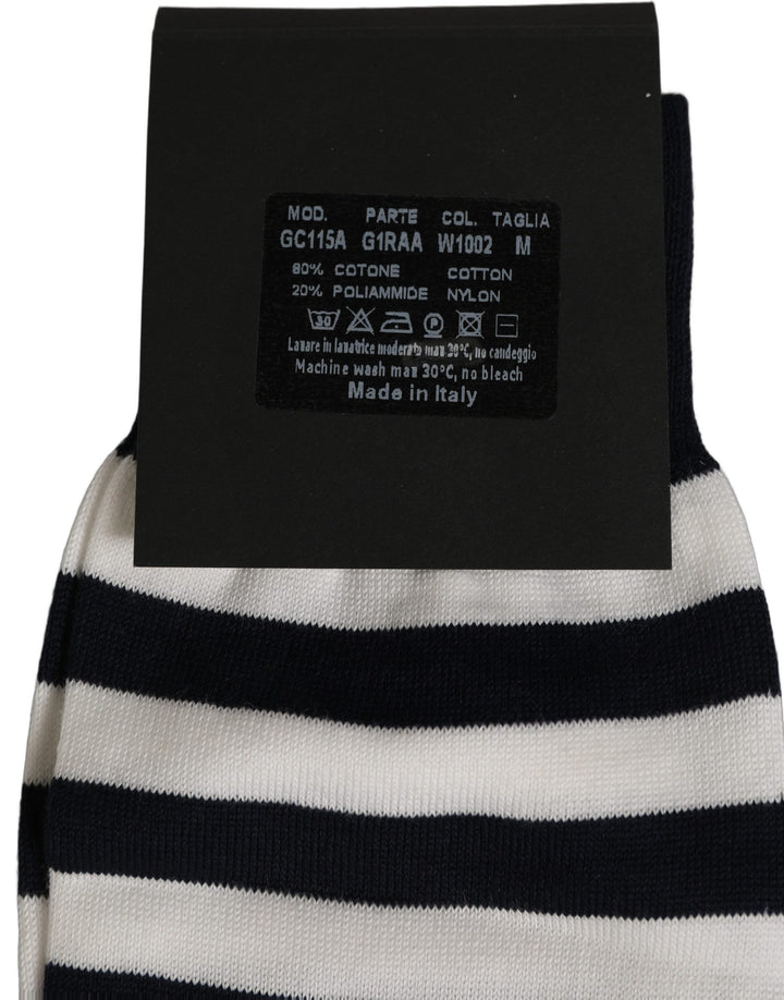 Women’s Dolce &amp; Gabbana Black White Stripes Cotton Mid Calf Accessory Socks