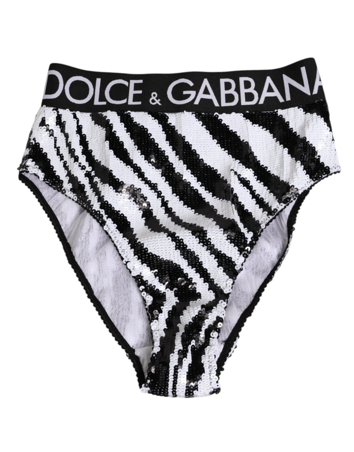 Women’s Dolce &amp; Gabbana Black White Stripes High Waist Panty Underwear