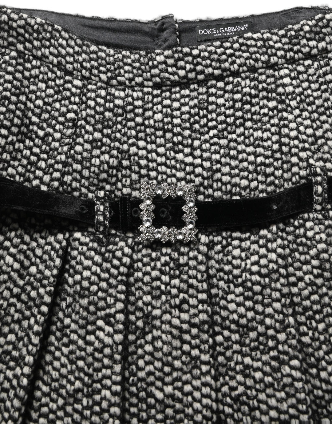 Women’s Dolce &amp; Gabbana Black White Tweed High Waist Pleated Skirt