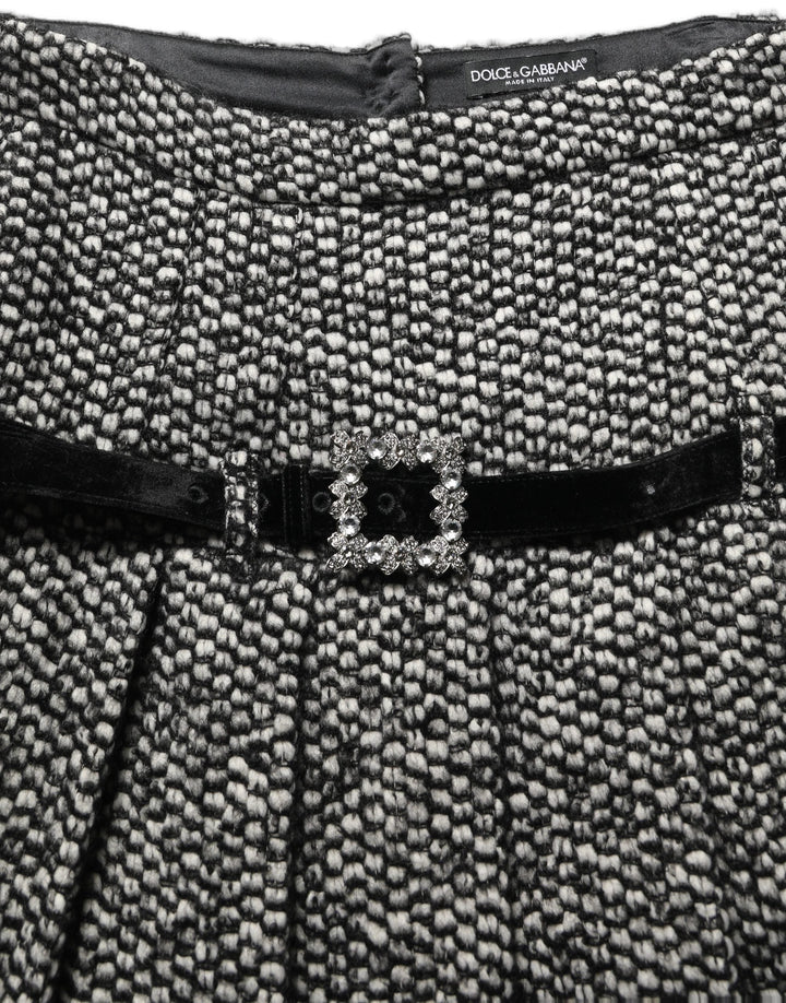 Women’s Dolce &amp; Gabbana Black White Tweed High Waist Pleated Skirt