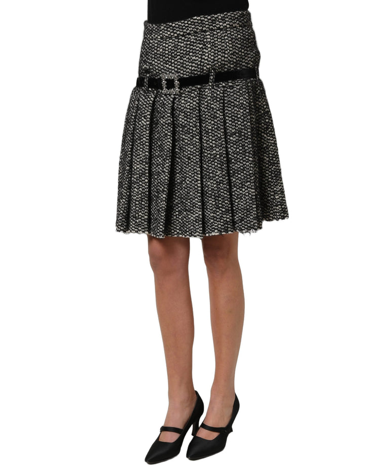 Women’s Dolce &amp; Gabbana Black White Tweed High Waist Pleated Skirt
