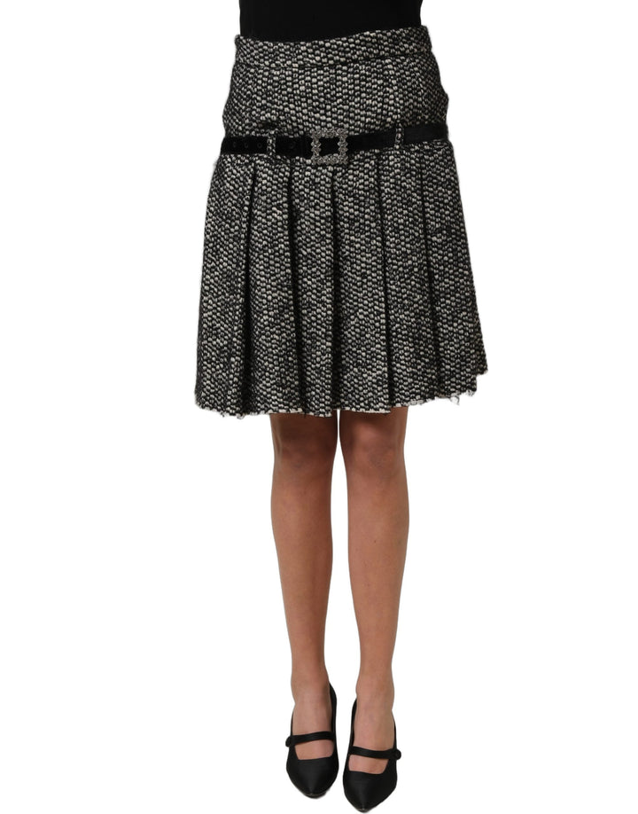 Women’s Dolce &amp; Gabbana Black White Tweed High Waist Pleated Skirt