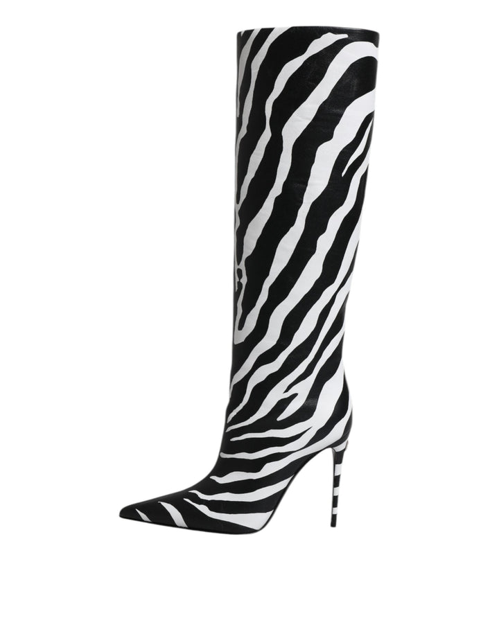 Women’s Dolce &amp; Gabbana Black White Zebra Heels High Boots Shoes