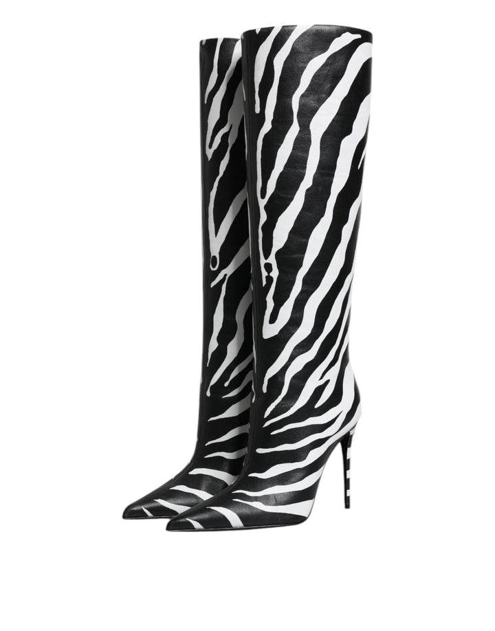Women’s Dolce &amp; Gabbana Black White Zebra Heels High Boots Shoes