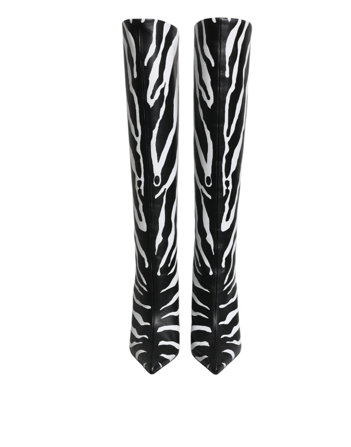 Women’s Dolce &amp; Gabbana Black White Zebra Heels High Boots Shoes