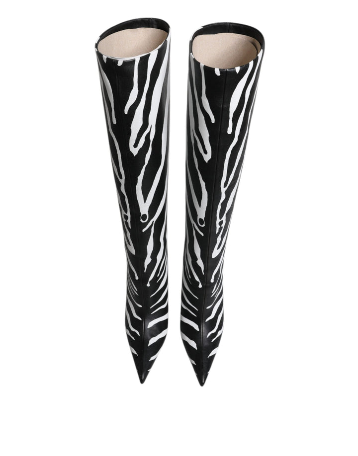 Women’s Dolce &amp; Gabbana Black White Zebra Heels High Boots Shoes