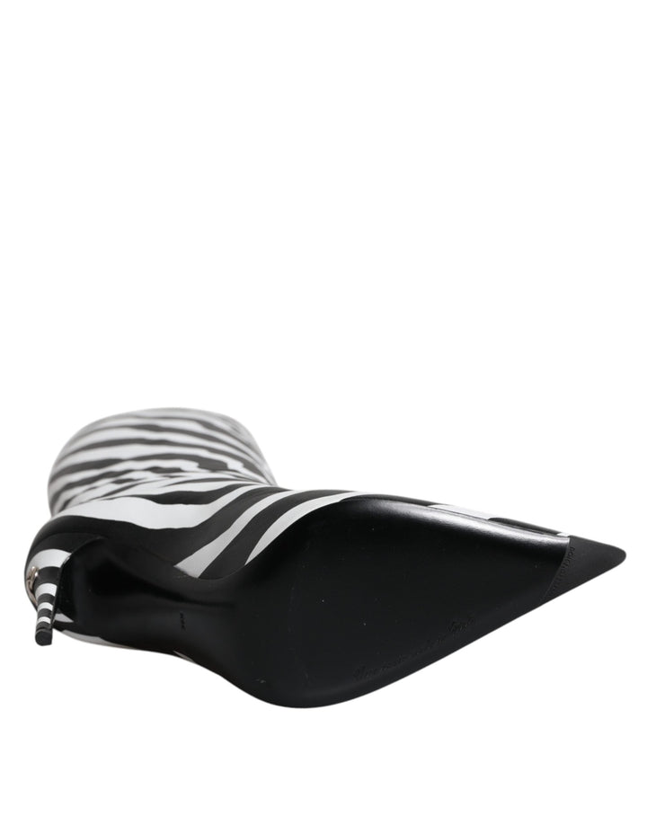 Women’s Dolce &amp; Gabbana Black White Zebra Heels High Boots Shoes