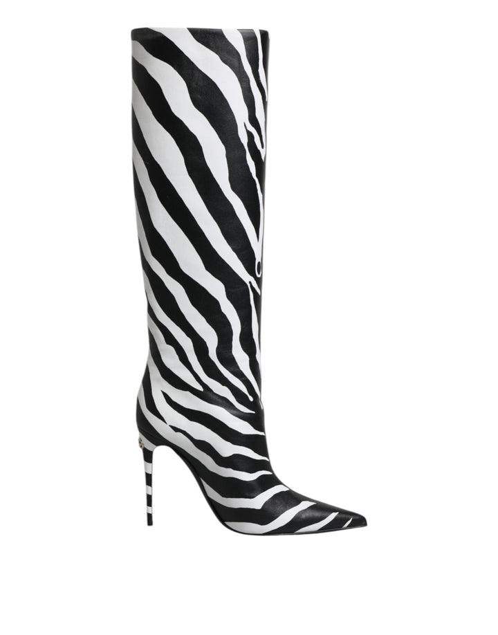 Women’s Dolce &amp; Gabbana Black White Zebra Heels High Boots Shoes