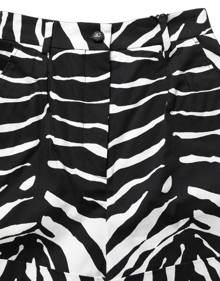 Dolce &amp; Gabbana Black White Zebra Print Cotton High Waist Shorts