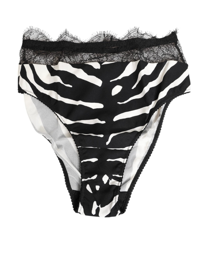 Women’s Dolce &amp; Gabbana Black White Zebra Print Lace Trim High Underwear