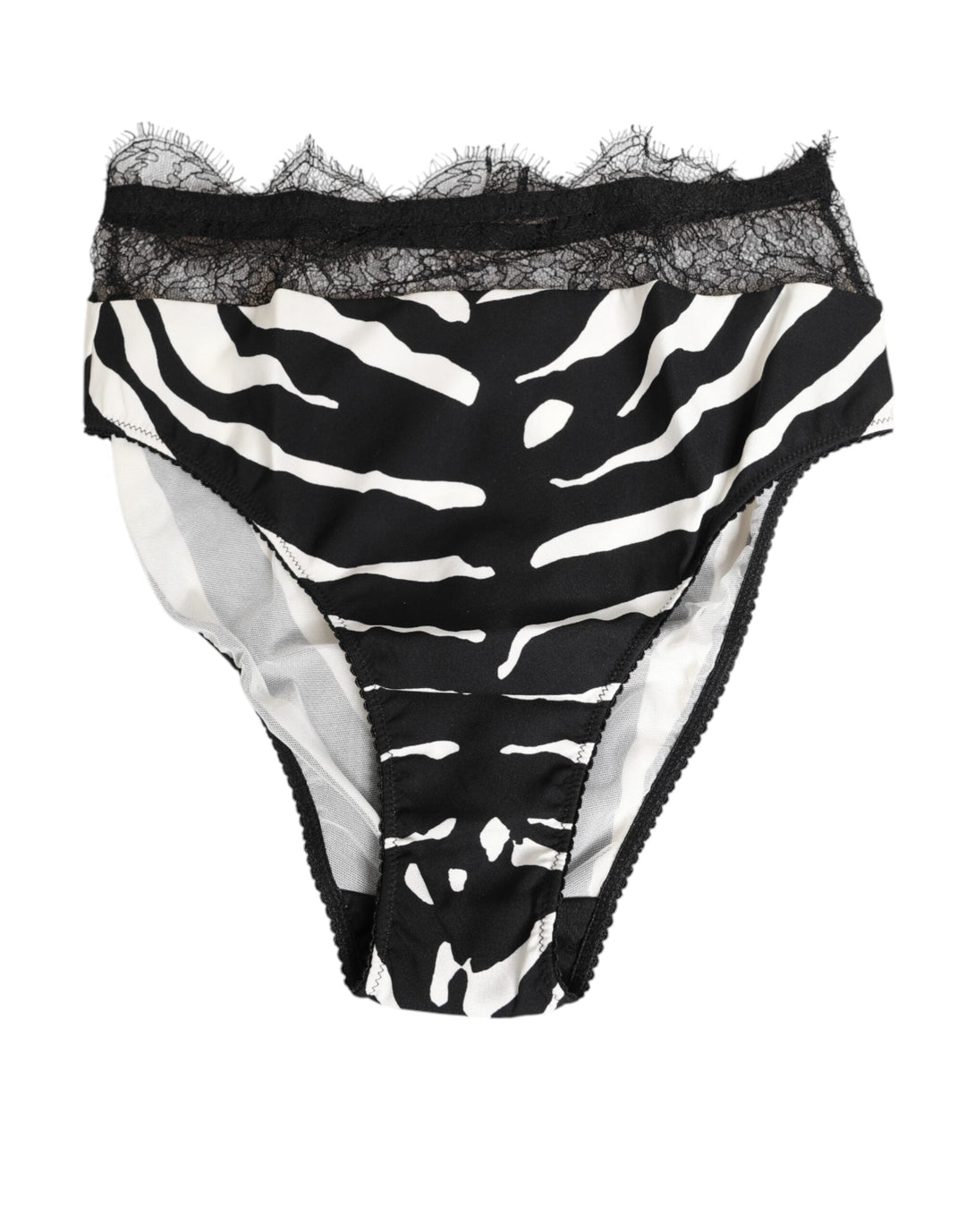 Women’s Dolce &amp; Gabbana Black White Zebra Print Lace Trim High Underwear