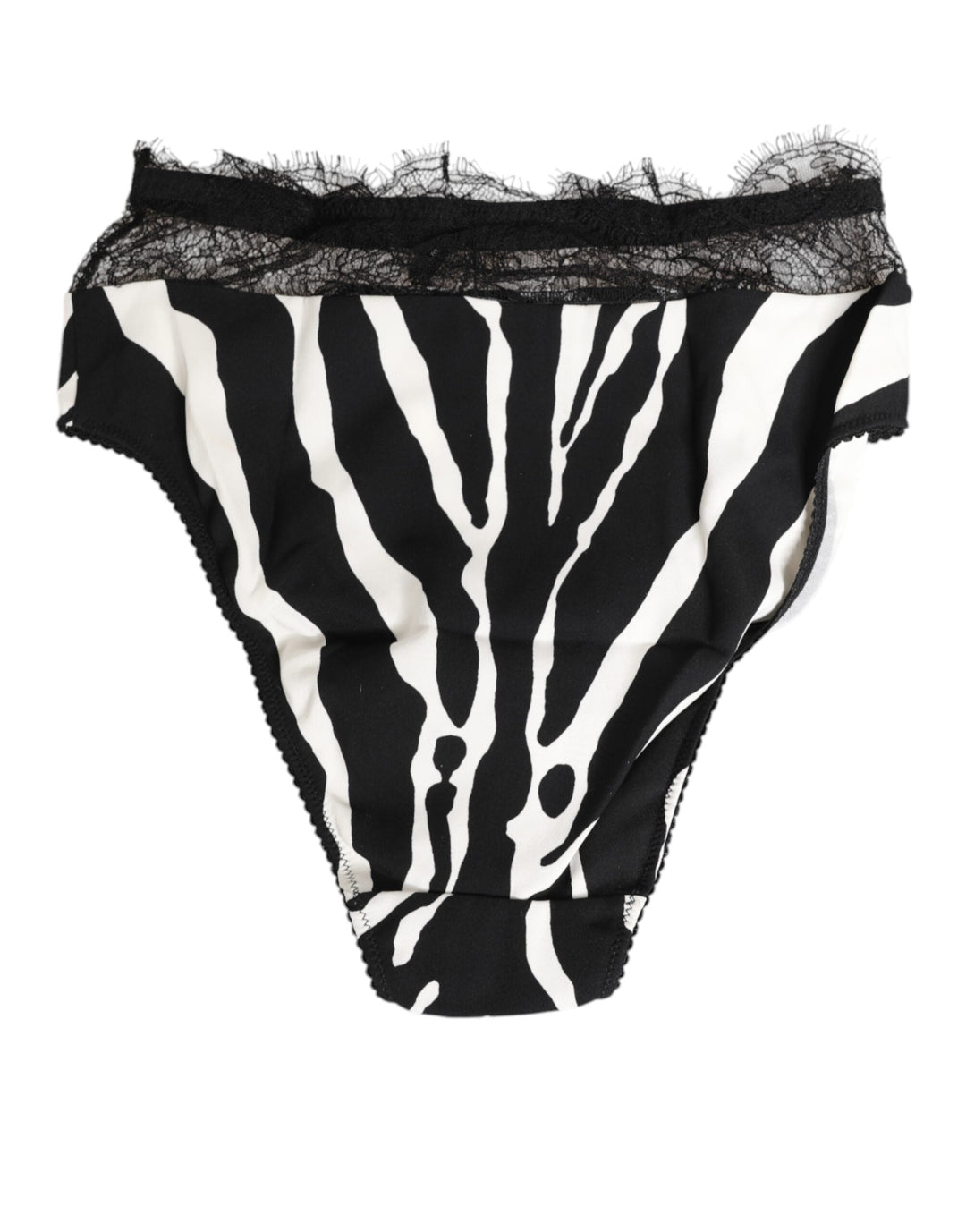Women’s Dolce &amp; Gabbana Black White Zebra Print Lace Trim High Underwear