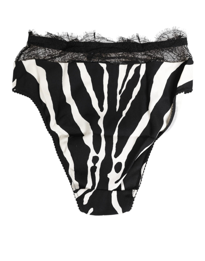 Women’s Dolce &amp; Gabbana Black White Zebra Print Lace Trim High Underwear