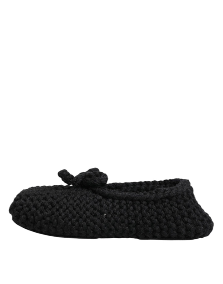 Women’s Dolce &amp; Gabbana Black Wool Knit Slip on Ballerina Flats Shoes