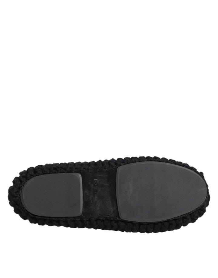 Women’s Dolce &amp; Gabbana Black Wool Knit Slip on Ballerina Flats Shoes