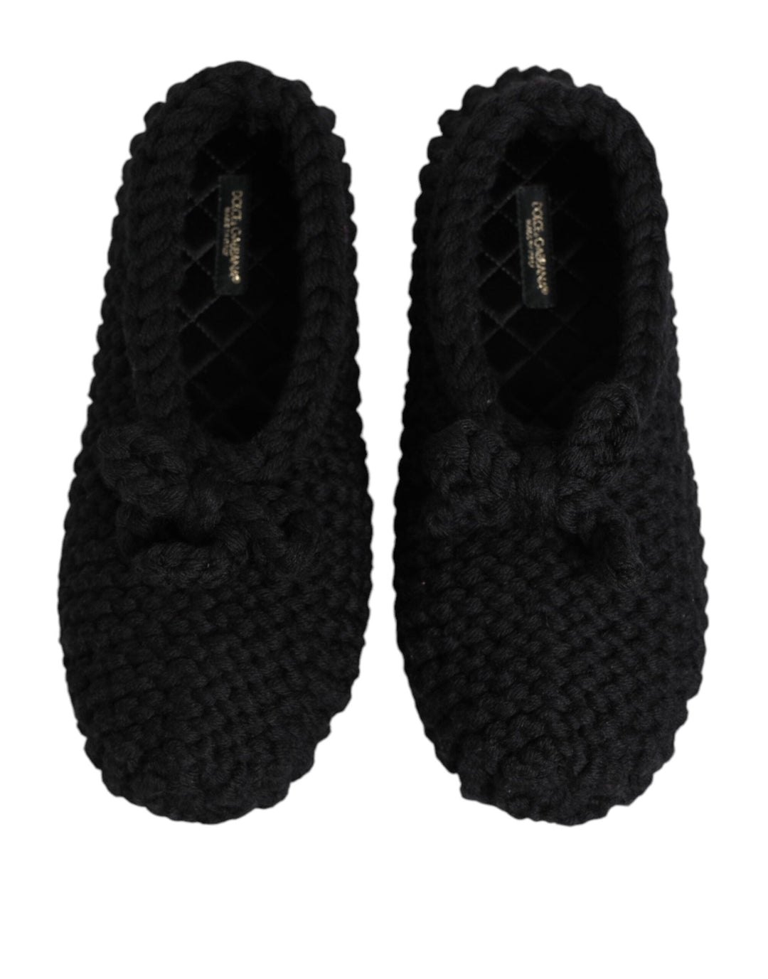 Women’s Dolce &amp; Gabbana Black Wool Knit Slip on Ballerina Flats Shoes