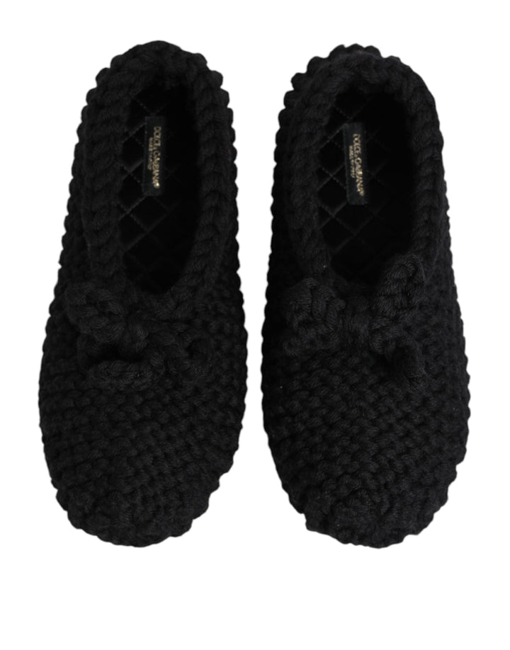 Women’s Dolce &amp; Gabbana Black Wool Knit Slip on Ballerina Flats Shoes