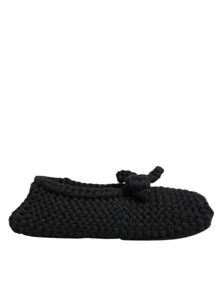 Women’s Dolce &amp; Gabbana Black Wool Knit Slip on Ballerina Flats Shoes