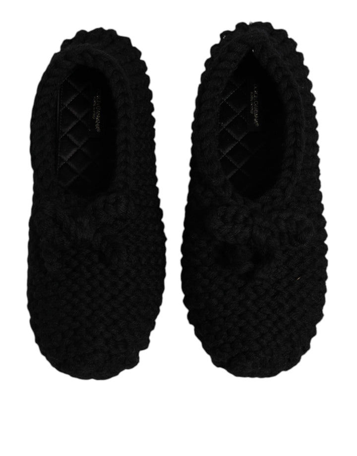 Women’s Dolce &amp; Gabbana Black Wool Slip on Flats Ballerina Shoes