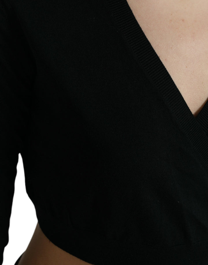 Women’s Dolce &amp; Gabbana Black Wool V-neck Crossed Cardigan Sweater