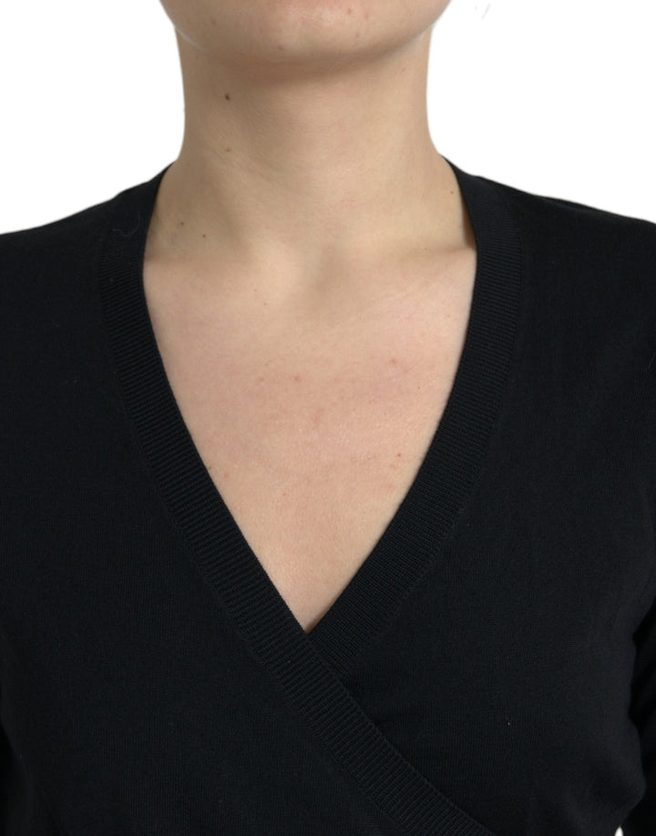 Women’s Dolce &amp; Gabbana Black Wool V-neck Crossed Cardigan Sweater