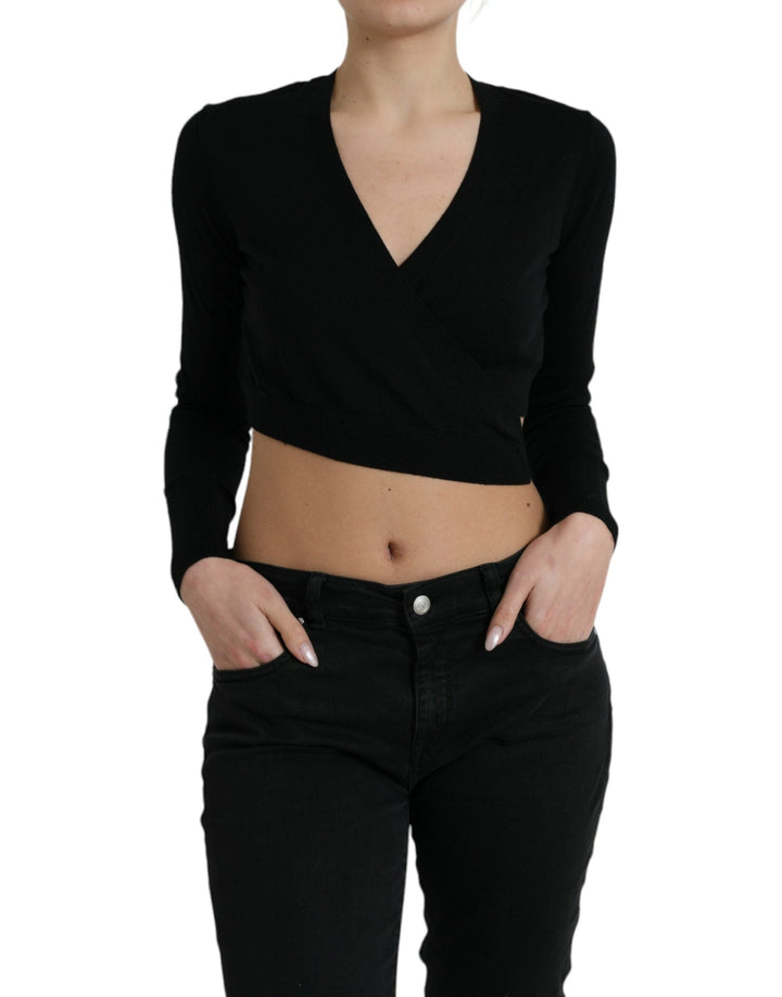 Women’s Dolce &amp; Gabbana Black Wool V-neck Crossed Cardigan Sweater