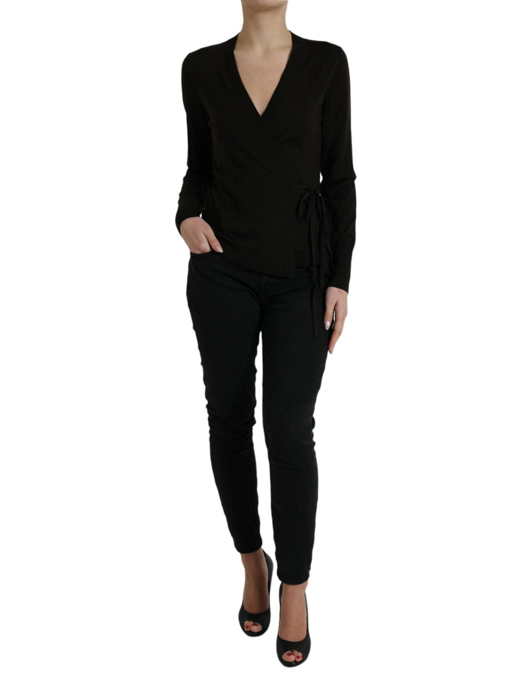 Women’s Dolce &amp; Gabbana Black Wool V-neck Crossed Cardigan Sweater