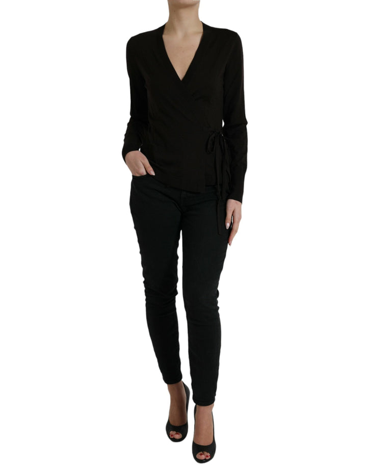 Women’s Dolce &amp; Gabbana Black Wool V-neck Crossed Cardigan Sweater